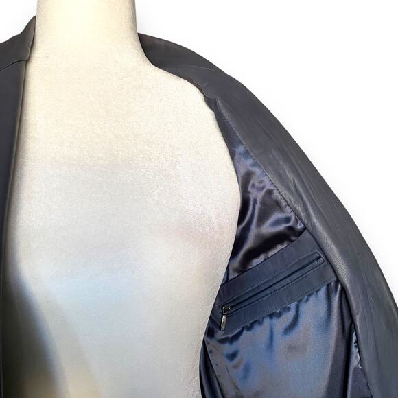 VNTG Summit Smooth Leather Blazer Jacket M Grey Long Line Lapel Collar 1980s - Picture 11 of 15